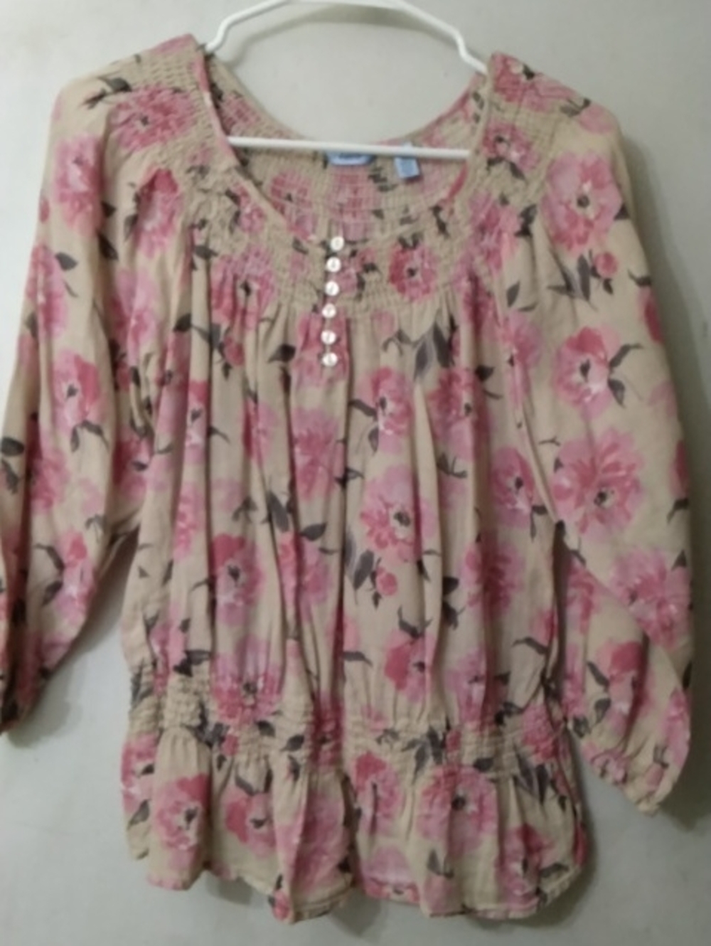 IZOD Women’s Pink Floral Peasant Top - Casual Boho Blouse Sz Medium